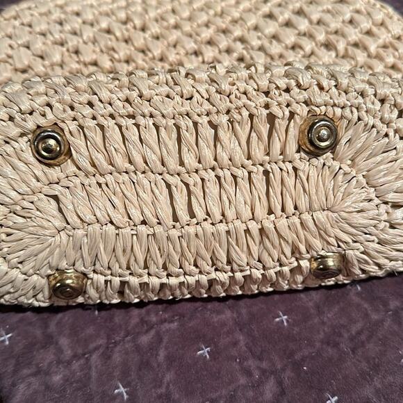Vintage Raffia Beige Ivory wood frame clutch purse handbag - Picture 4 of 4